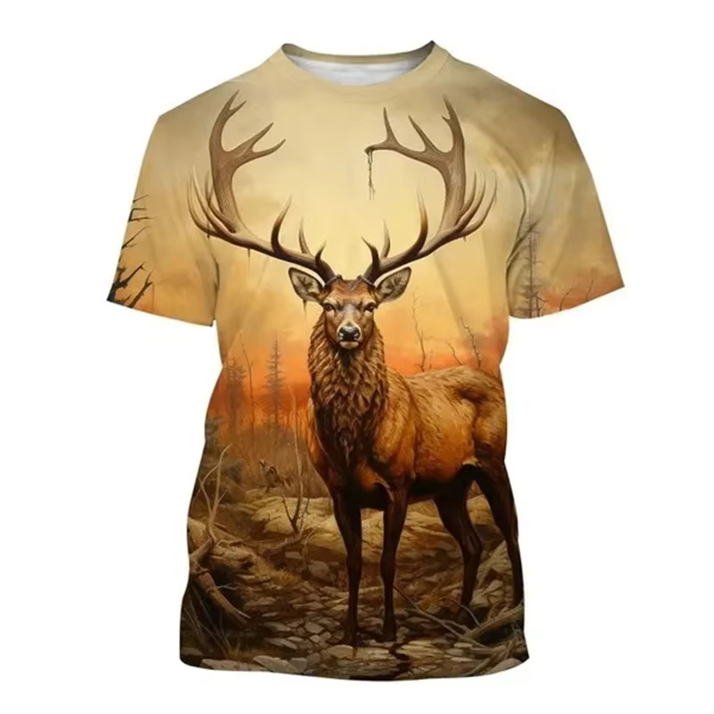Outdoor Hunting Graphic Tees - Kaus Gambar rusa 3D kaus kerah