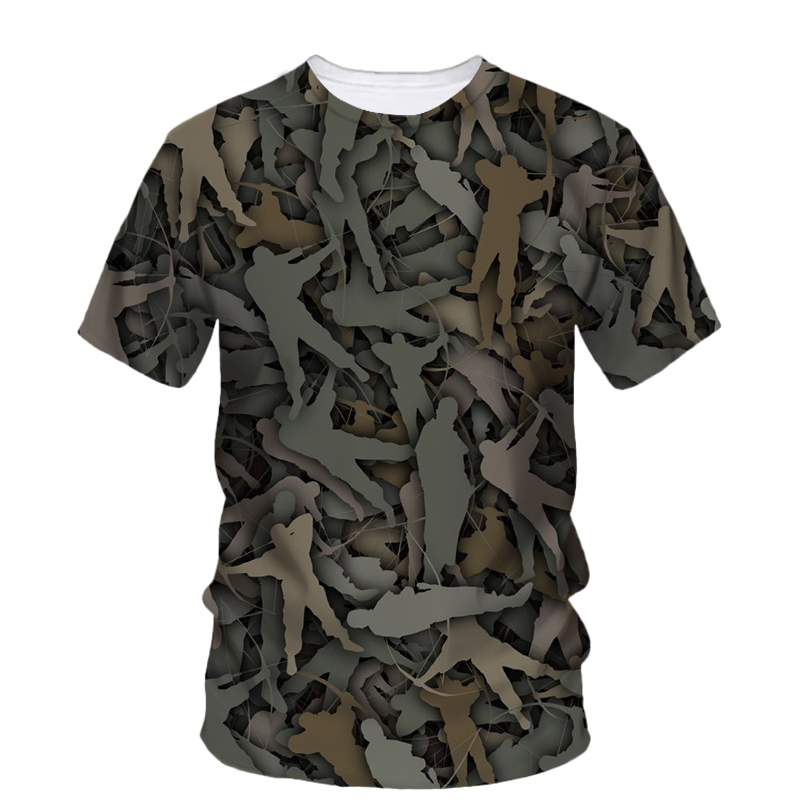 Outdoor Hunting Graphic Tees - Kaus kamuflase berburu pria, atasan lengan