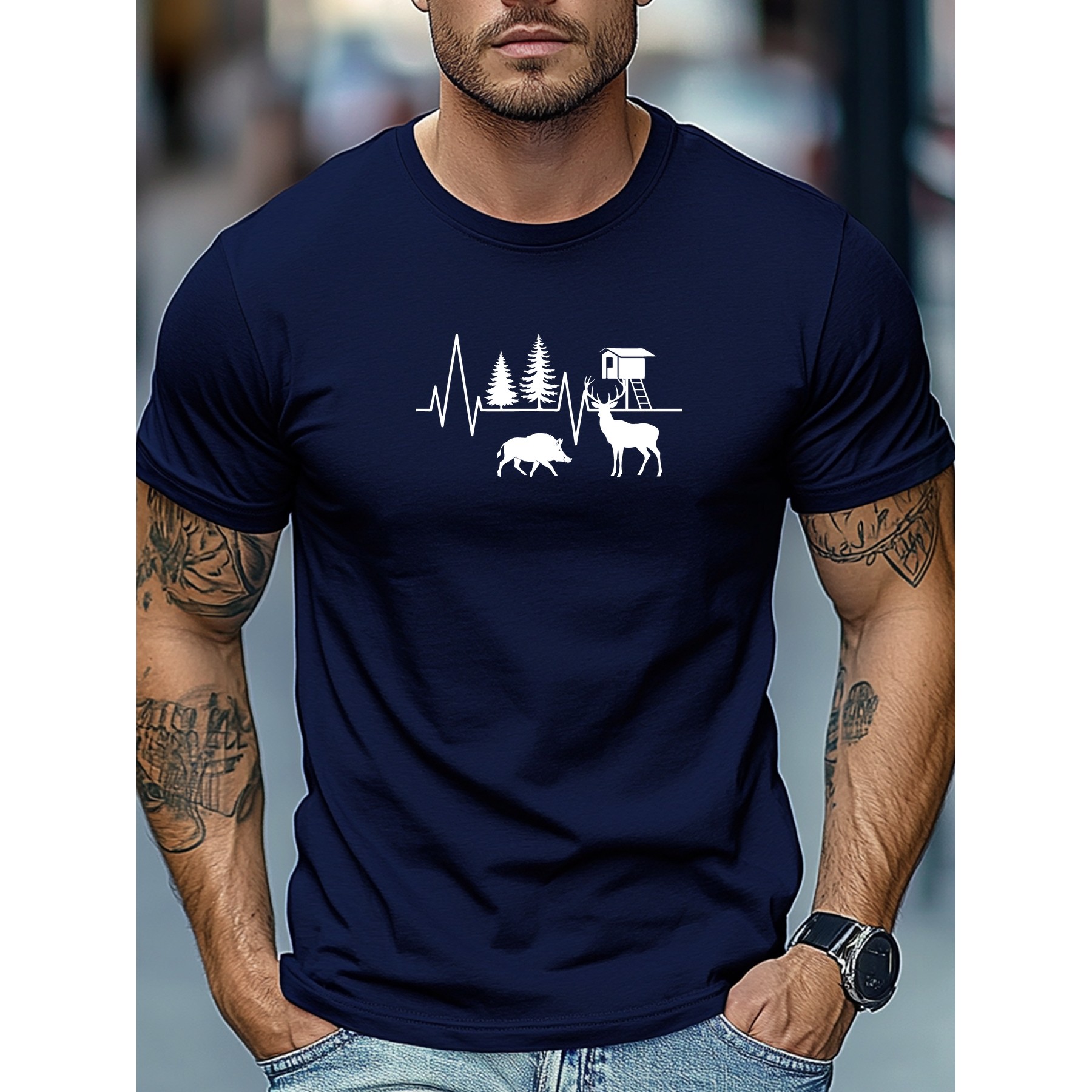 Outdoor Hunting Graphic Tees - Kaos Grafis Detak Jantung Berburu Pria,