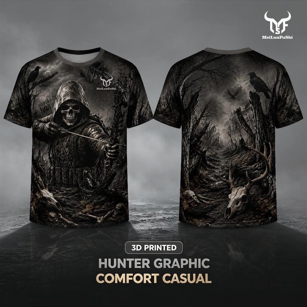 Kaos 3D Print Gothic Skull Arc - Outdoor Hunting Graphic Tees ulasan dan harga