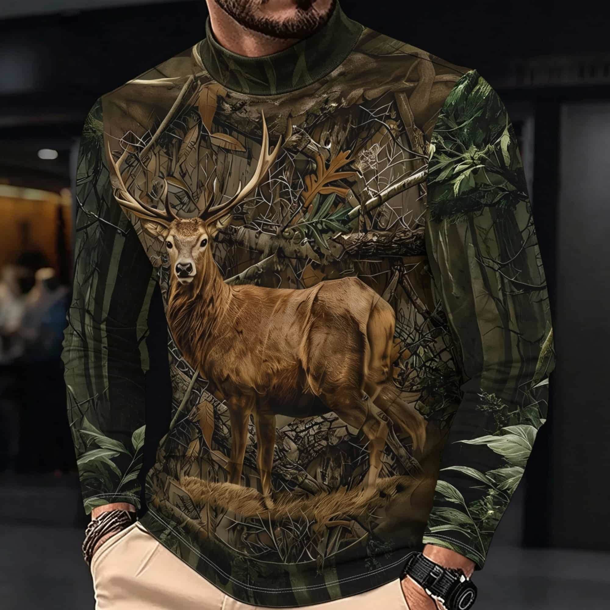 Kaos Kasual Lengan Panjang Ber - Outdoor Hunting Graphic Tees ulasan dan harga